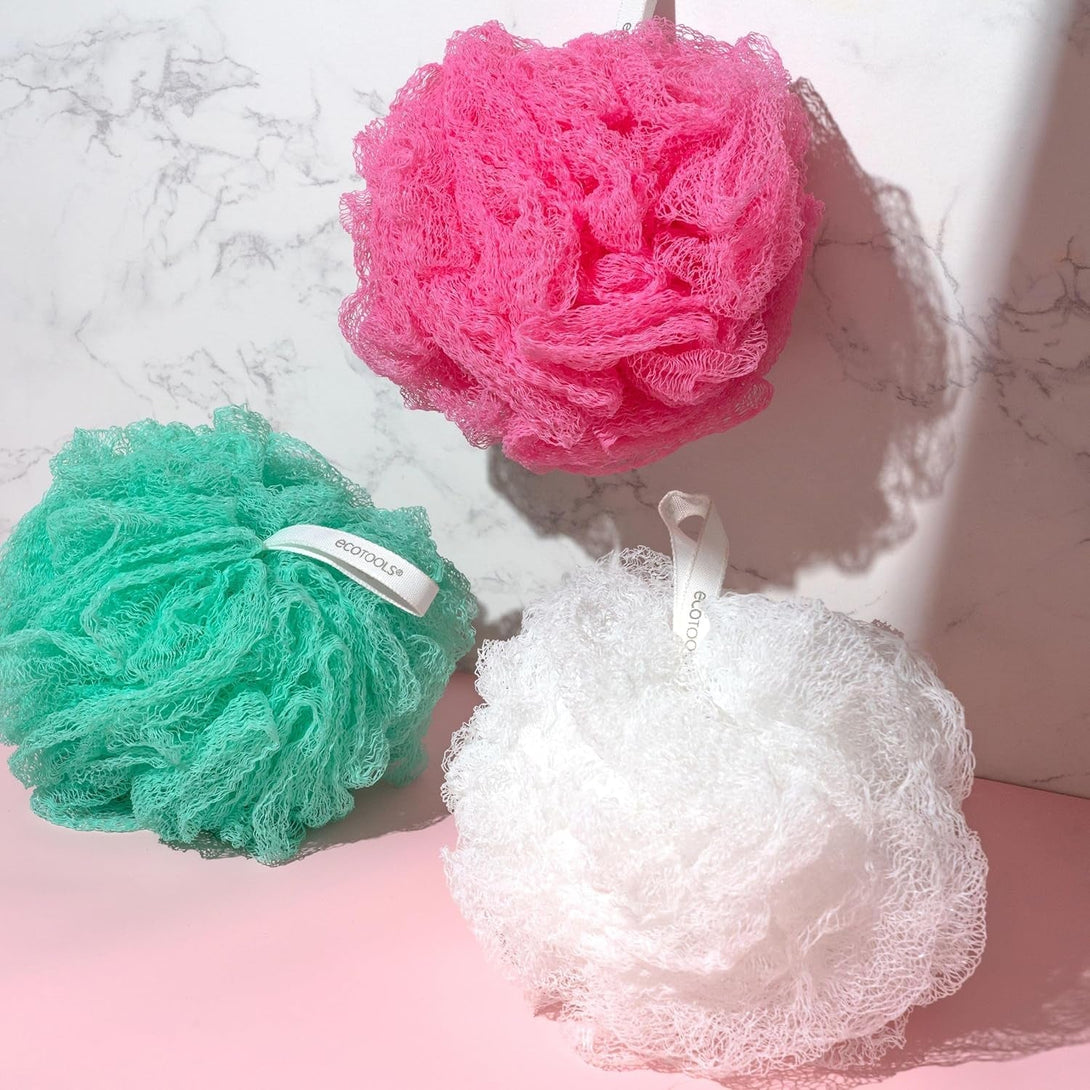 Ecotools Exfoliating Ecopouf, Shower Loofah Scrubs & Cleanses, Pouf with Recycled Netting, Exfoliation Removes Dead Skin, Eco-Friendly Bath Accessory, Cruelty-Free, Color May Vary, 6 Count (60G)