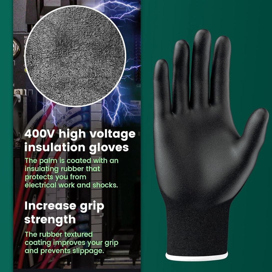 2 Pair Insulated Electrician Gloves, 400V High Voltage Electrical Gloves, Touch Screen Electrical Tools for Men, Non-Slip Flame Retardant Work Gloves