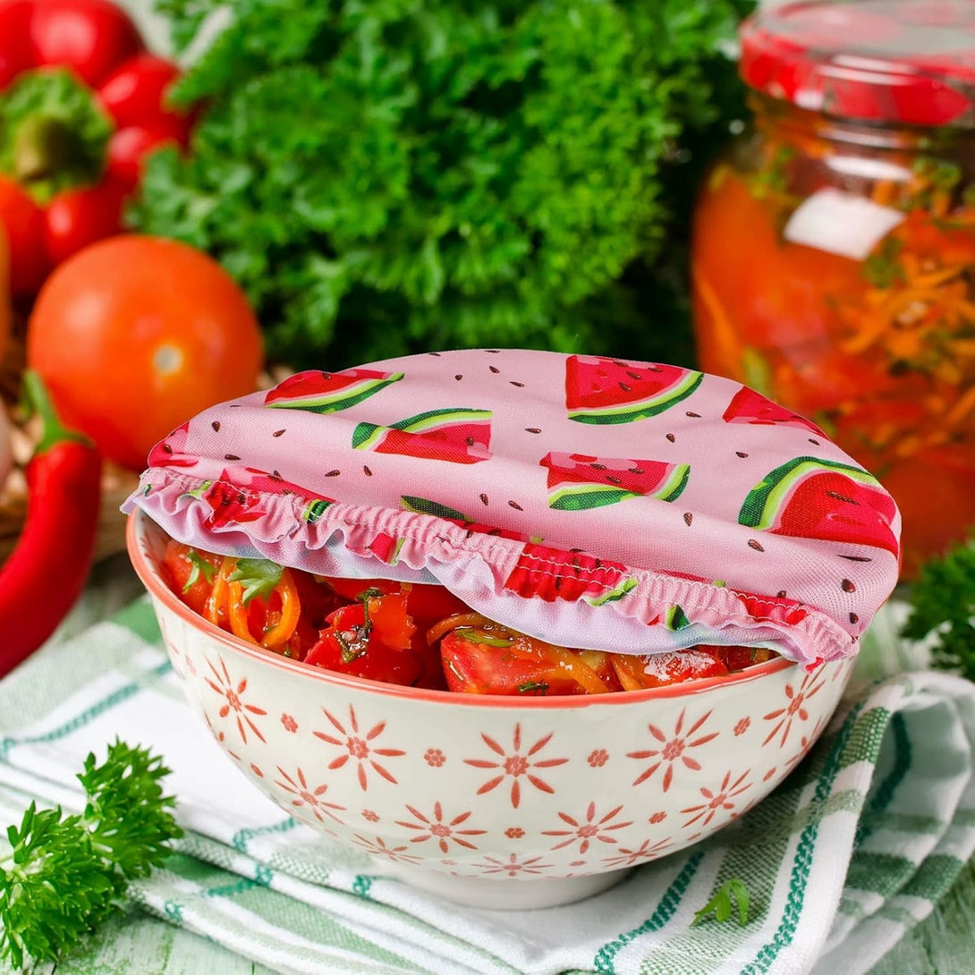20 Pieces Summer Style Bowl Covers Reusable Fabric Stretch Cloth Covers Storage Elastic Dish Container Lids for Bowls Fruit Food Kitchen, Multiple Size