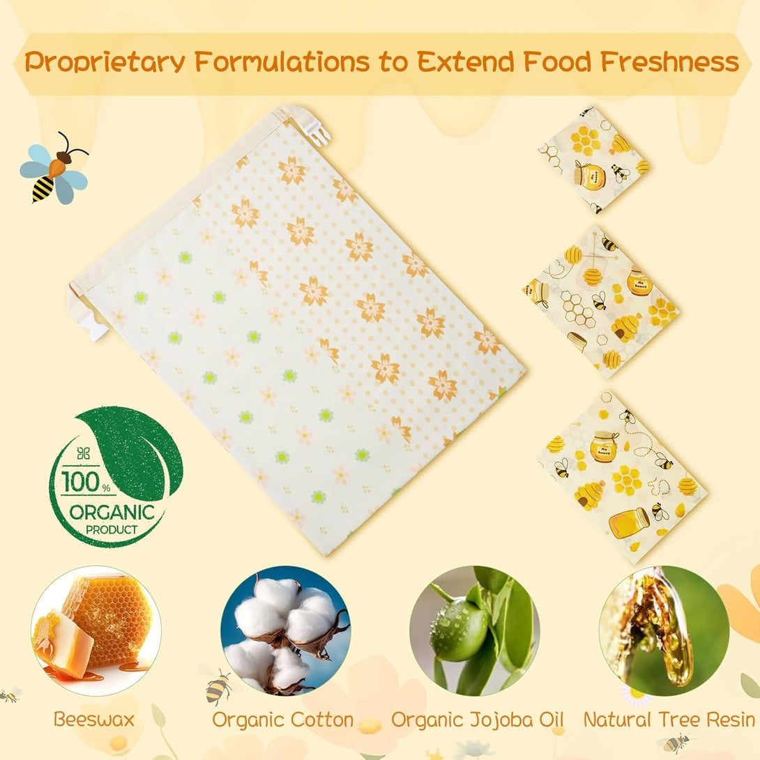 Reusable Beeswax Bread Bags & Food Wraps – Sustainable Kitchen Storage for Homemade Bread, Organic Cotton Bags for Fresh Food