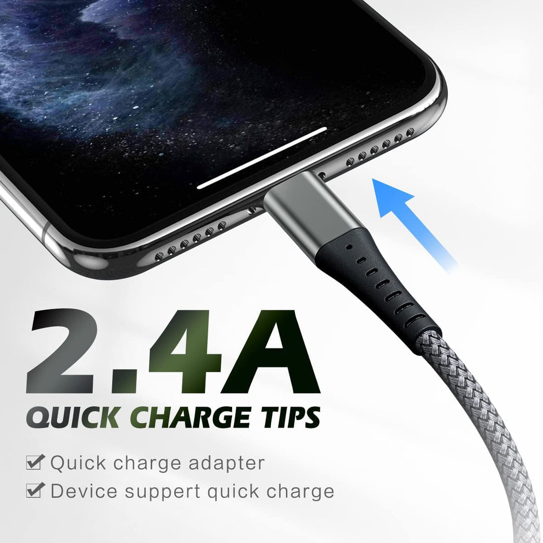 Iphone Charger [Apple Mfi Certified] 3-Pack 6FT Lightning Cable Nylon Braided Fast Charging Iphone Charger Long Cord Compatible with Iphone 14 13 12 11 Pro Max XR XS X 8 7 6 plus SE and More 6FT