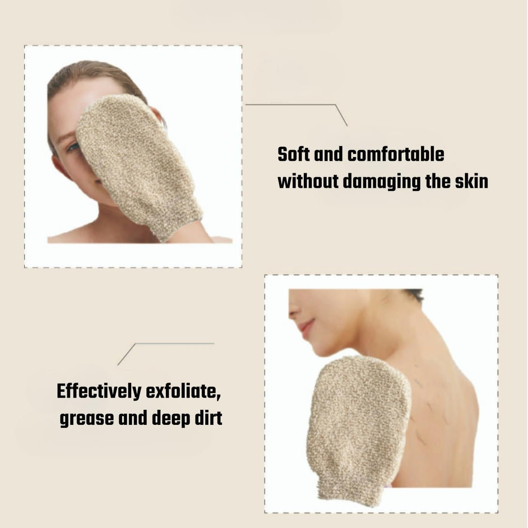 Linen Back Scrubbers+Double Thickened Waterproof Layers Bathing Hat+Linen Exfoliating Shower Bath Gloves,Bath Accessories Set，Reusable,For Body, Face, Shower, Scrub and Exfoliator