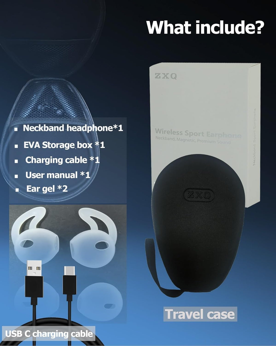 ZXQ Wireless Bluetooth Neckband Headphones 100 Hours Long Playtime,Around the Neck Bluetooth Earbuds with Microphone,Waterproof Sport Earphone,Over the Neck Headset with Storage Case