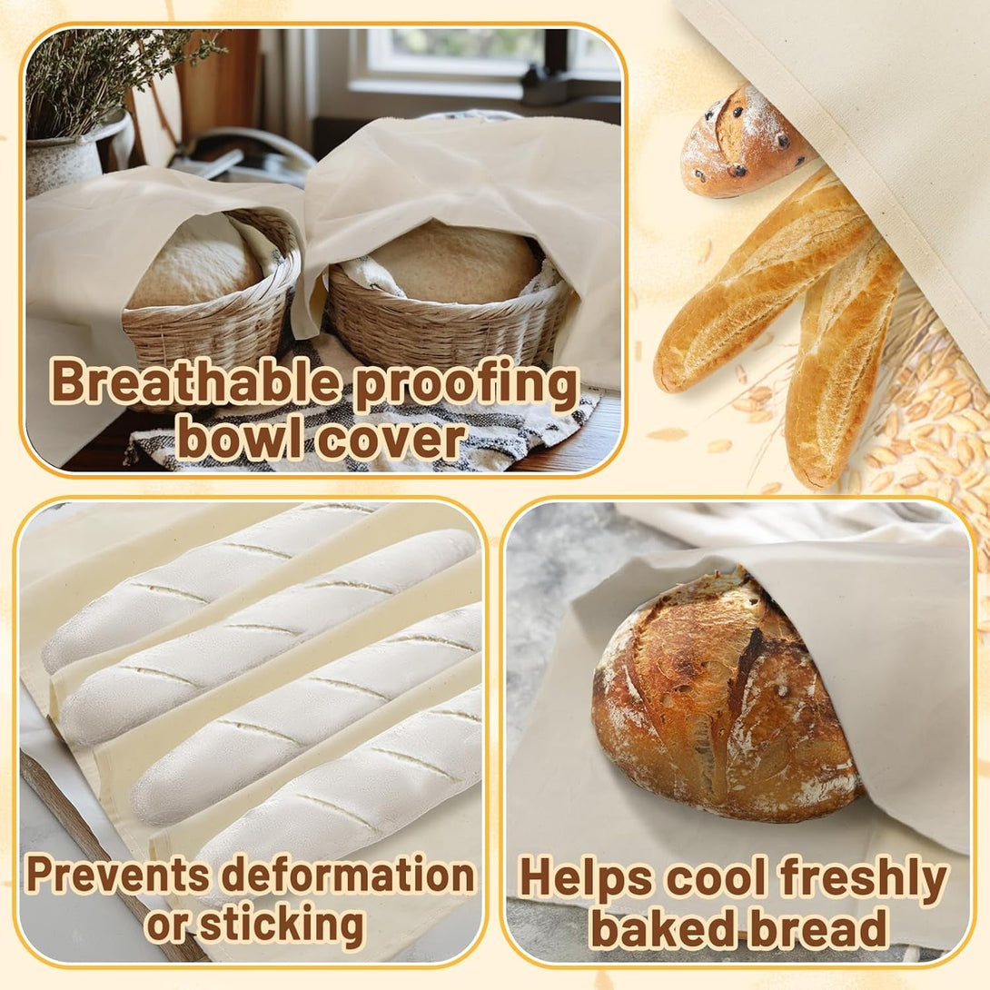 3Pcs All-Cotton Tea Towels for Baking Sourdough - 28" Unbleached Bread Basket Flour Sack Towels, Proofing Cover Cloth for Dough Raising Baguettes Loaves Ciabatta, Bread Making Accessories Bakers Gift