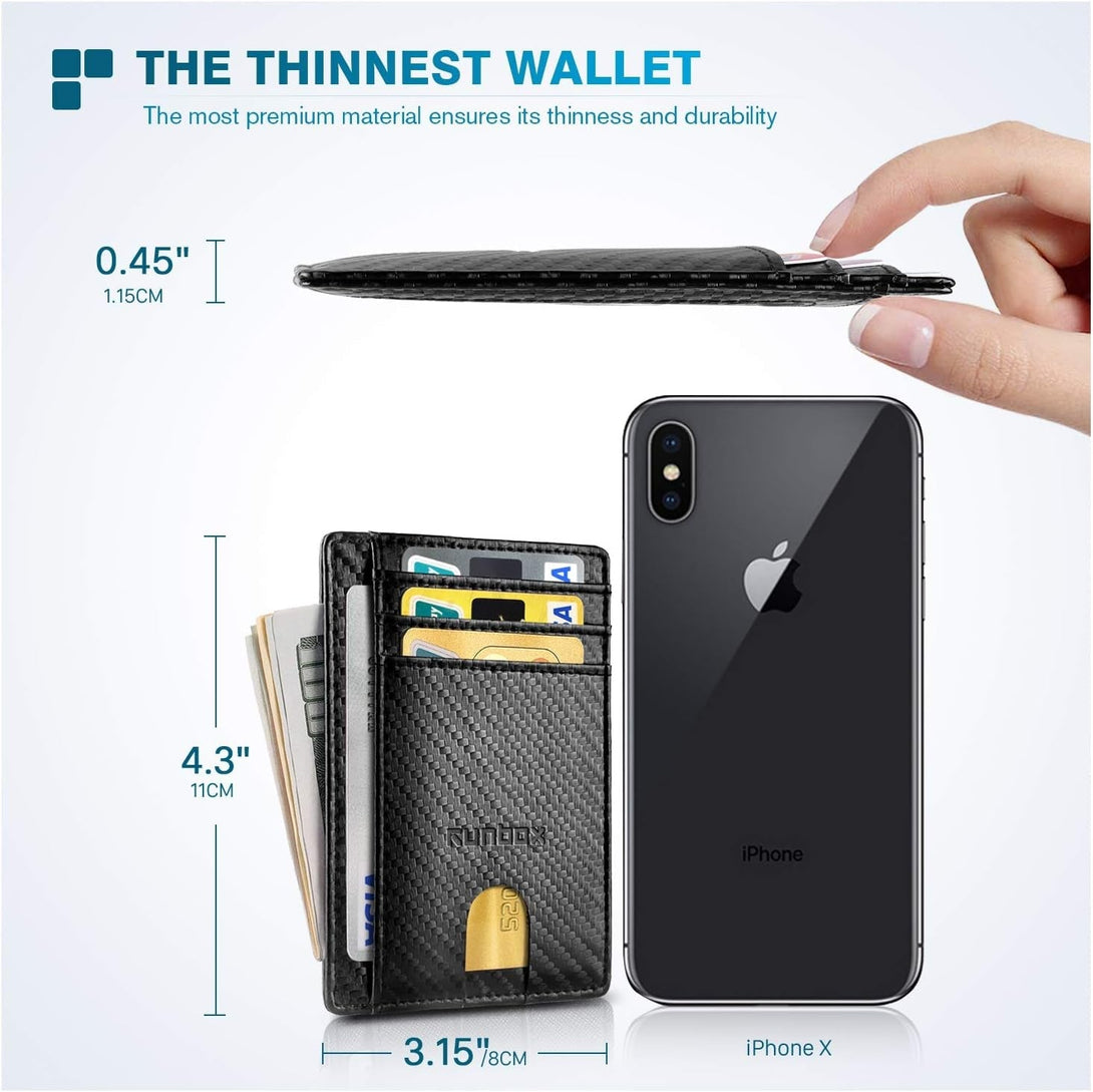RUNBOX Black Slim Minimalist RFID Blocking Front Pocket Leather Wallets for Men Women Gift Box