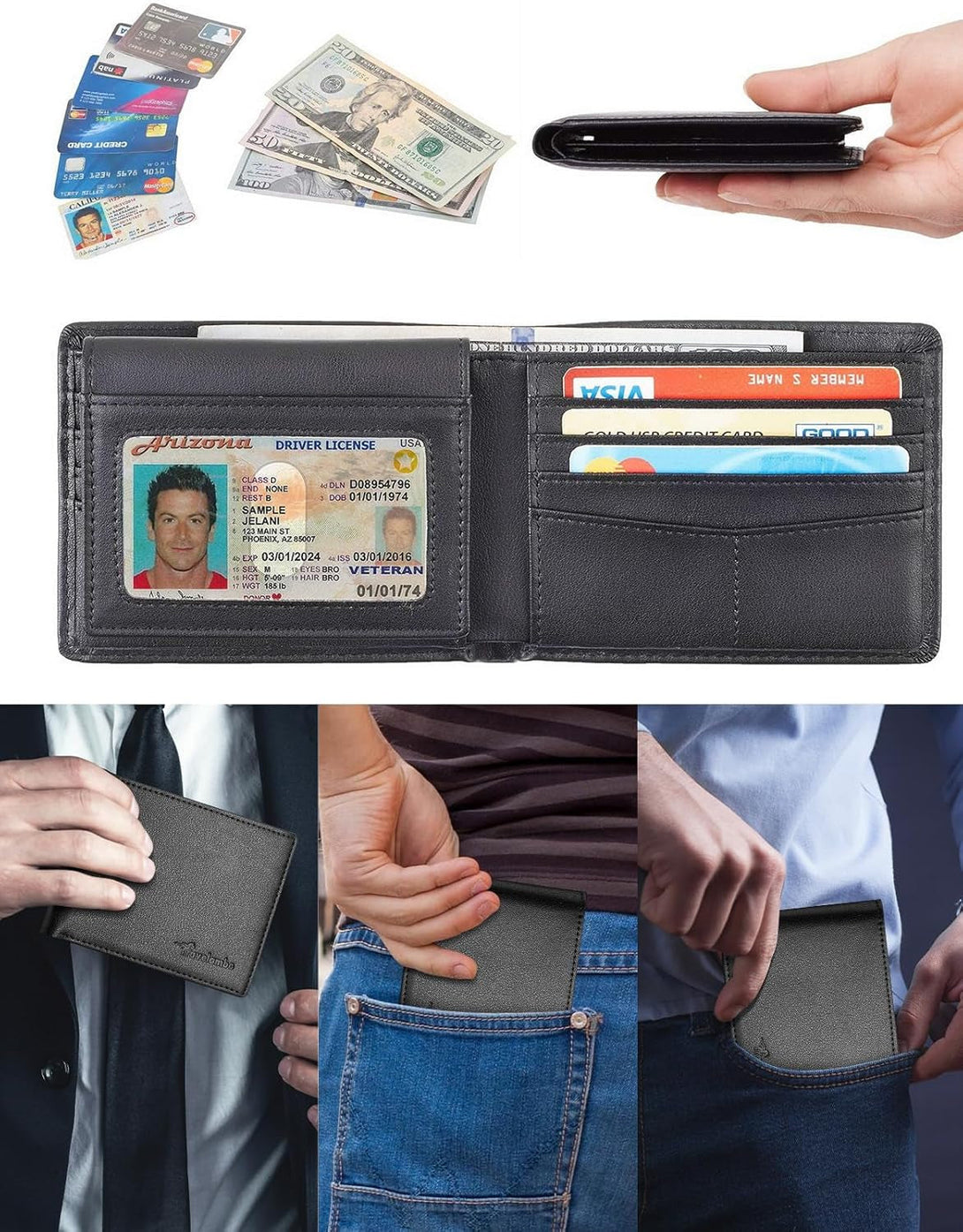 Wallet for Men, Premium Classic Mens Wallet Minimalist Slim Bifold Wallet, RFID Blocking Wallet with 10 Credit Card, 2 ID Window and 2 Cash Slots, Leather Compact Wallet, Front Pocket Card Holder
