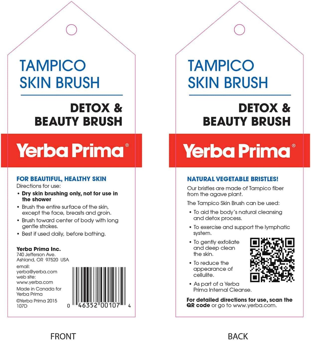 Yerba Prima Tampico Skin Brush (Pack of 1) - Natural Vegetable Fiber Bristles for Dry Skin Brushing