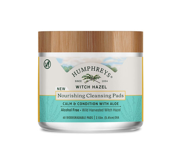 Humphreys Witch Hazel Nourishing Cleansing Pads | Wild Harvested Witch Hazel & Aloe | Alcohol-Free | Natural | Hydrating | Biodegradable | 60 Pads