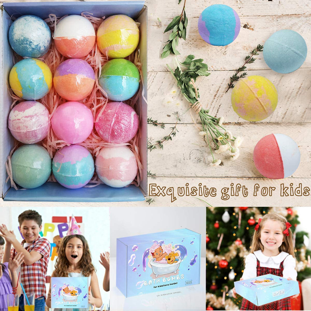 3.5 Oz XL Bath Bombs for Kids with Puppy Toys inside Kids Bath Bombs Organic Bubble Bath Fizzies Colorful Bomb 12 Pcs Set Birthday/Christmas Surprise Gift for Girls & Boys