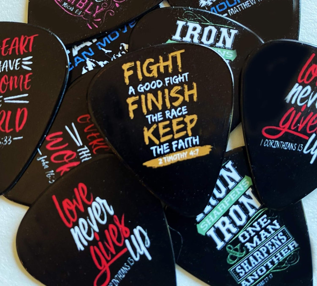 12 Bible Verse Christian Guitar Picks - Worship, Learn to Play, Gift, Bible Quote, Cross Guitar Picks