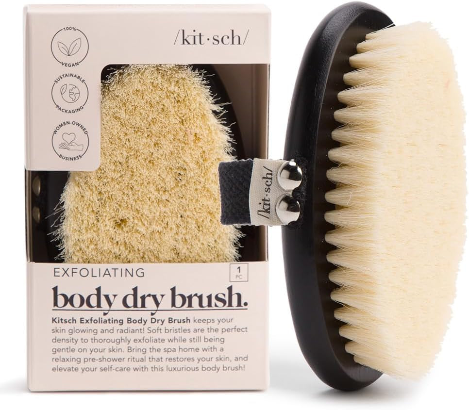 Kitsch Dry Brushing Body Brush for Lymphatic Drainage- Soft Bristles - Reduces Cellulites, Removes Dry Skin and Improves Blood Circulation, Body Exfoliator Scrubber for Glowing Skin, Sauna Accessories