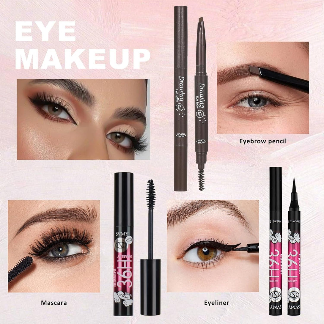 All in One Makeup Kit Includes18-Color Eyeshadow Palette Lip Gloss Brow Pencil Blush Concealer Foundation Mascara & Eyeliner with Travel-Friendly Tools for Everyday Glam