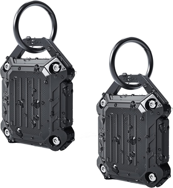 Dovick- Waterproof Airtag Keychain Holder Case,Screw Full Cover Compatible with Apple Air Tag Tracker Key Ring (Black 2Pack)