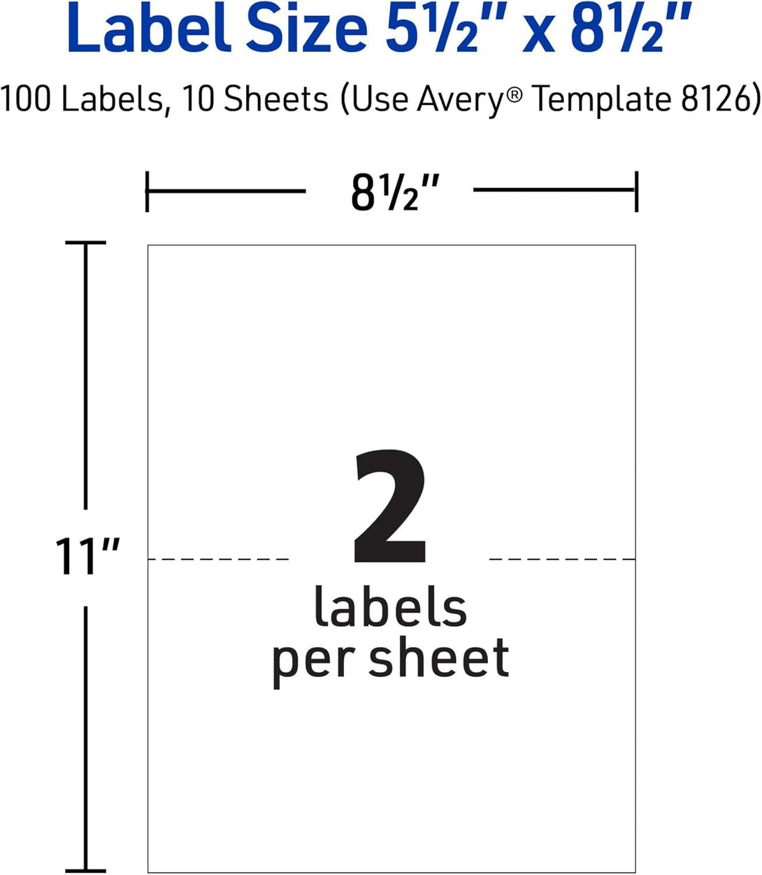 Avery Half-Sheet Printable Shipping Labels, 5.5" X 8.5" Customizable Stickers, White, 50 per Pack, 100 Blank Mailing Labels Total, Great for Mailing, Shipping, Organizing, and More (2-Pack of 8126)