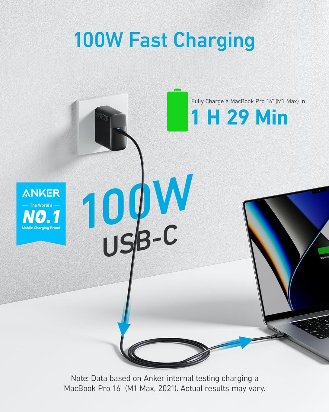 Anker Macbook Charger, Compact and Foldable 100W USB C Charger for Macbook Air, Samsung Galaxy, Ipad Pro, and More, 5FT USB C Cable Included
