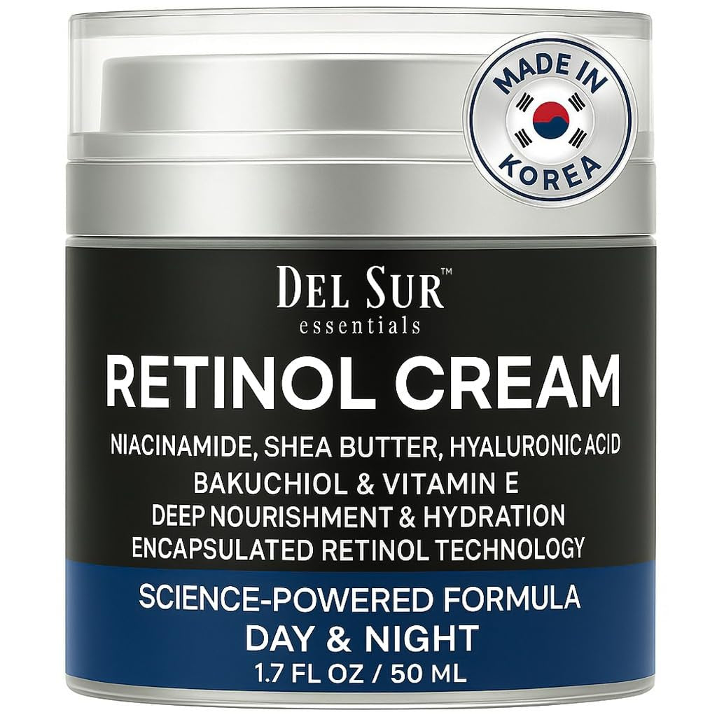 DEL SUR Retinol Cream for Face 50Ml – Anti-Aging Night Moisturizer with Hyaluronic Acid, Bakuchiol & Niacinamide – Korean Retinol Cream for Wrinkles, Fine Lines & Dark Spots 50Ml