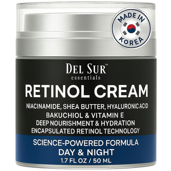DEL SUR Retinol Cream for Face 50Ml – Anti-Aging Night Moisturizer with Hyaluronic Acid, Bakuchiol & Niacinamide – Korean Retinol Cream for Wrinkles, Fine Lines & Dark Spots 50Ml