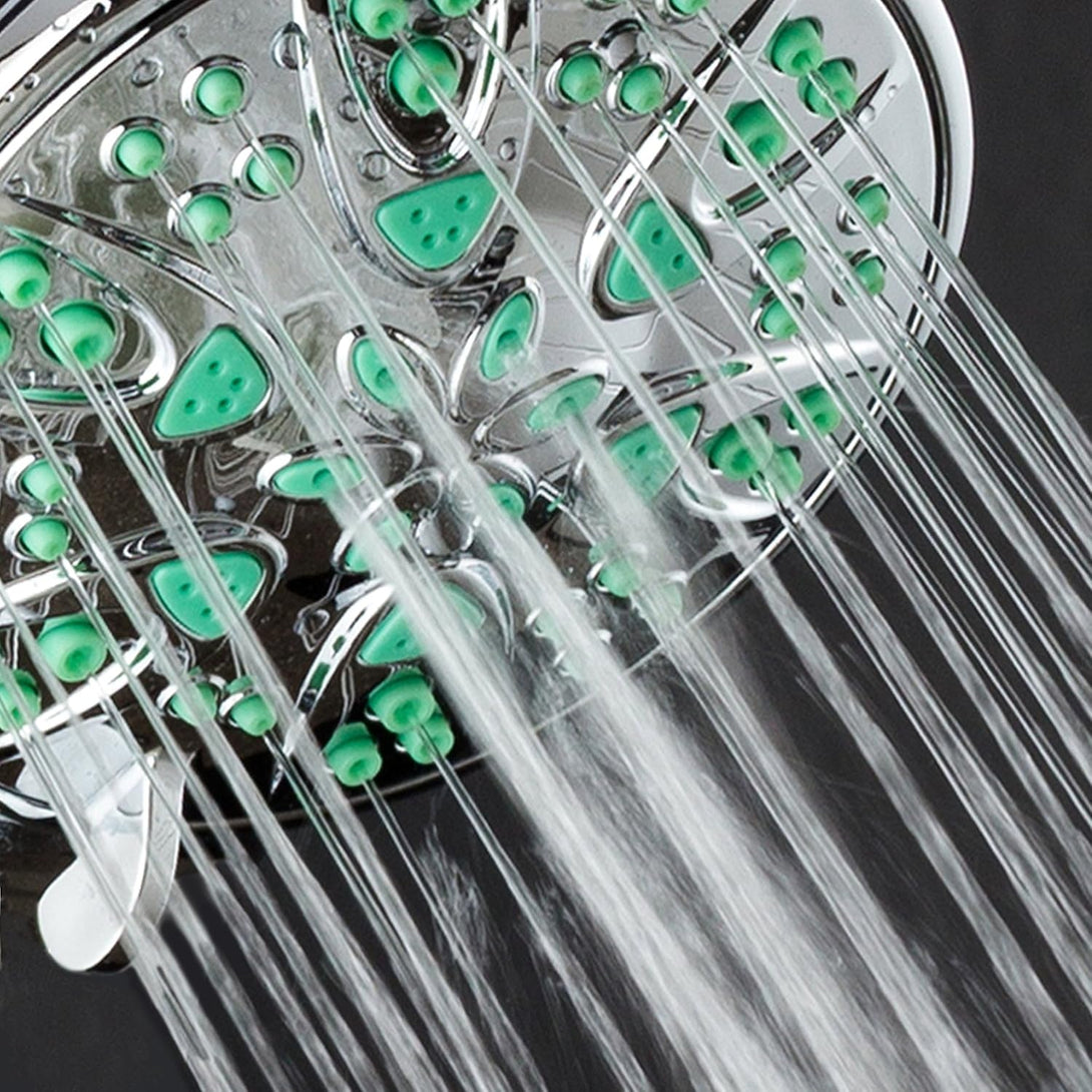 Aquadance Antimicrobial – Anti-Clog High-Pressure 6-Setting Shower Head with Microban Nozzle Protection from Growth of Mold, Mildew & Bacteria for Stronger Shower! 4" Coral Green