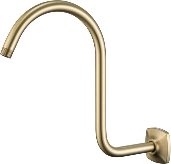 13 Inch High Rise S Shape Shower Extension Arm with Flange,Brushed Gold Shower Head Extender Arm Wall Mounted,Standard 1/2" Connection-Bathroom Accessory,Sw-91098-13Bg.