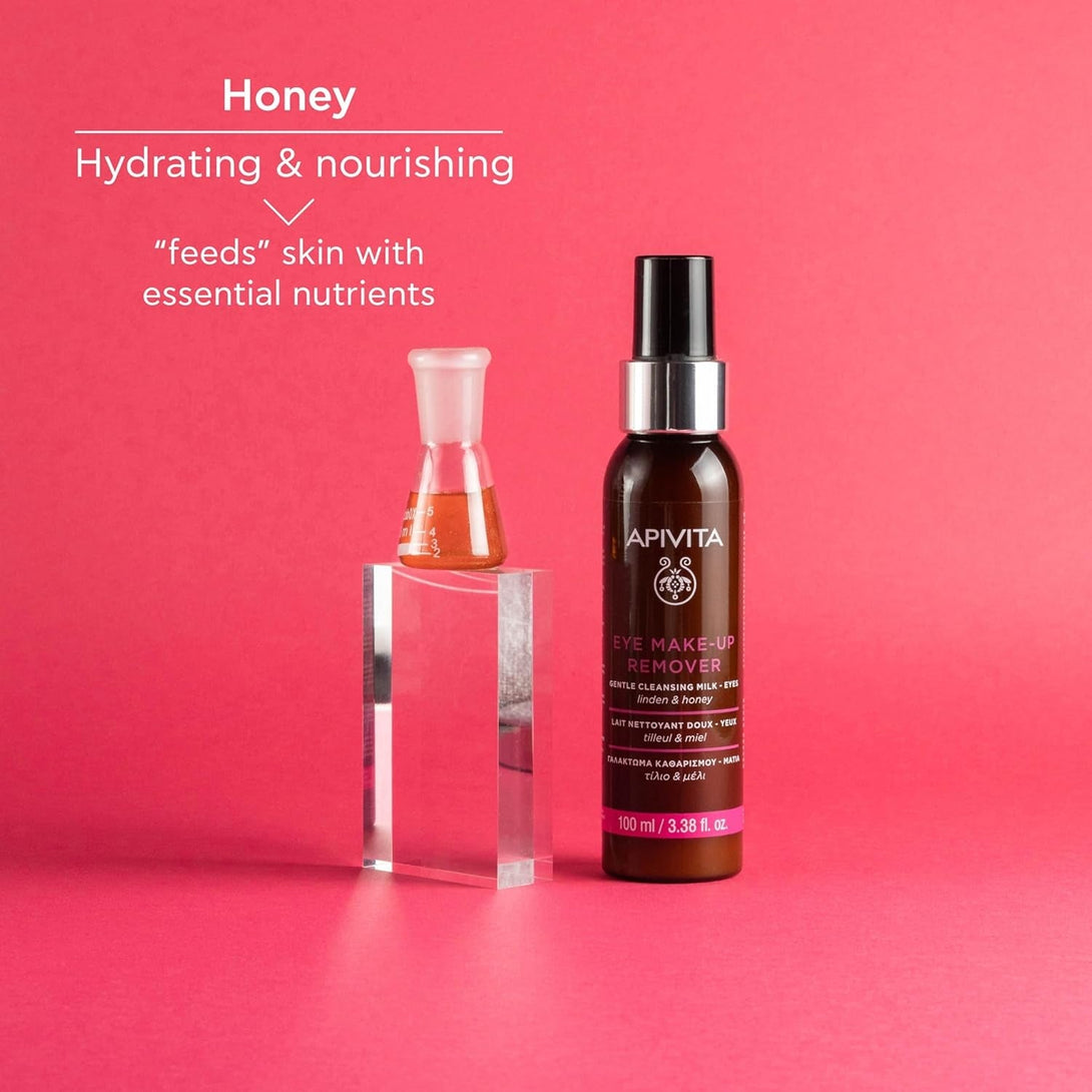 Apivita Eye Makeup Remover | Hydrating & Soothing Gentle Cleansing Milk with Linden & Honey, 100 Ml / 3.38 Oz