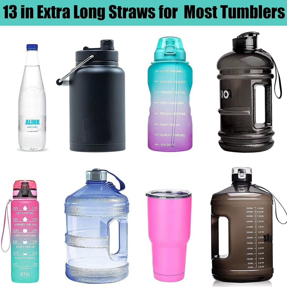 ALINK 12-Pack Reusable Plastic Clear Straws, 13 Inch Extra Long Tumbler Straws for Stanley Cups, 1 Gallon, 64 Oz 40 Oz 32 Oz Water Bottles, plus Cleaning Brush