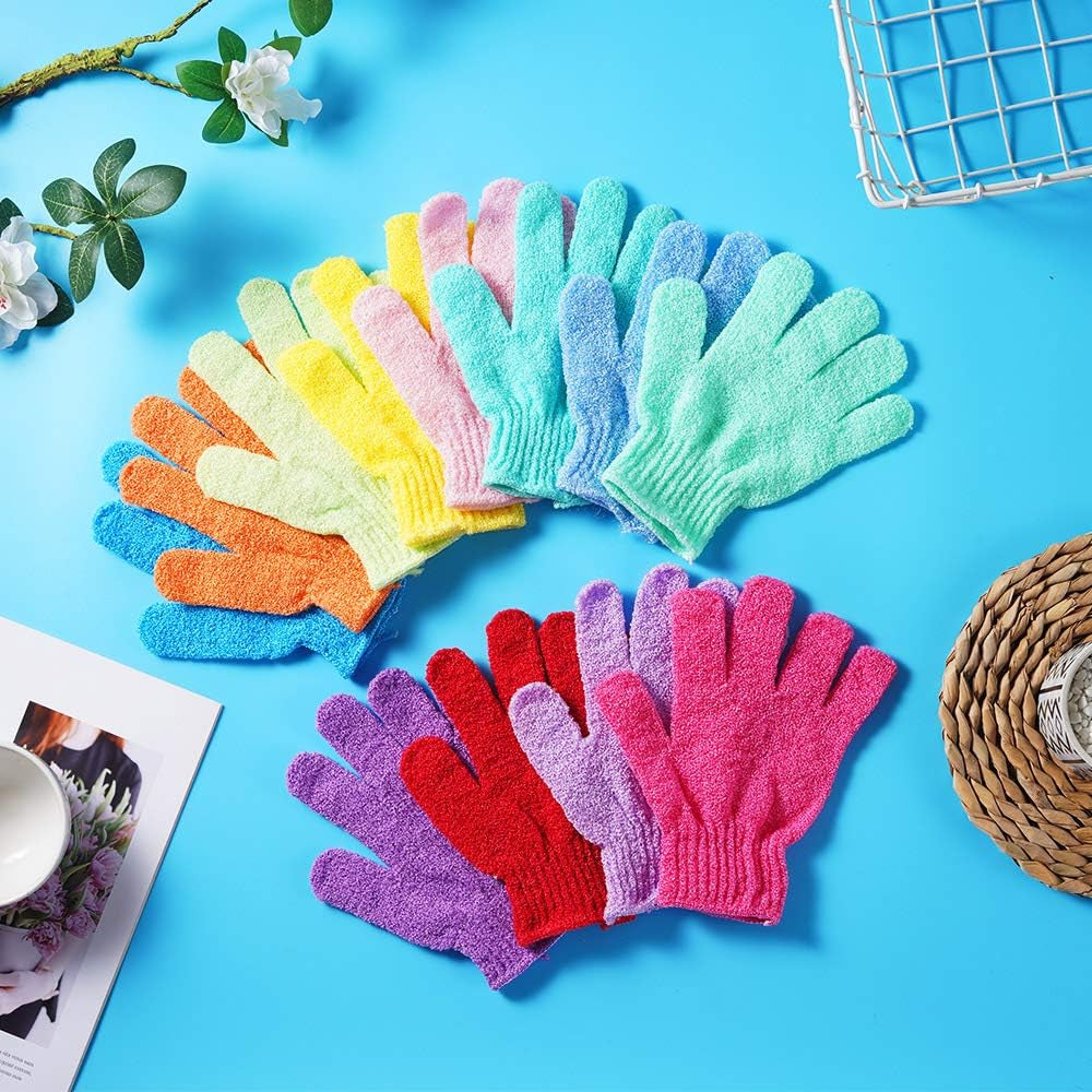 24 Pcs Exfoliating Shower Gloves,Double Sided Exfoliating Bath Gloves Deep Clean Dead Skin for Spa Massage Beauty Skin Shower Body Scrubber Bathing Accessories.-12 Multi-Colors