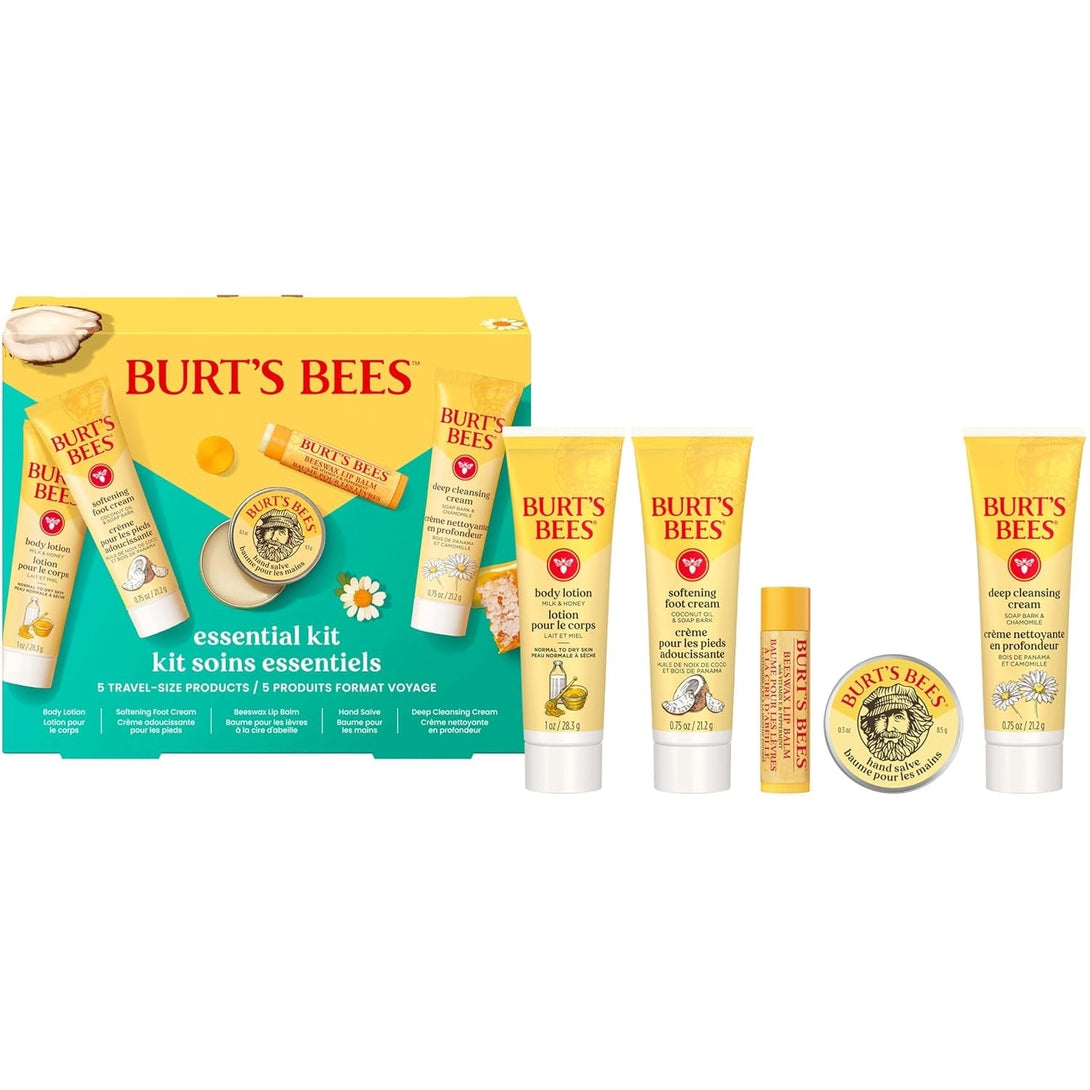 Burt'S Bees Gift Ideas - Essentials Everyday Set, 5 Travel Size Products - Deep Cleansing Cream, Hand Salve, Body Lotion, Foot Cream and Original Lip Balm