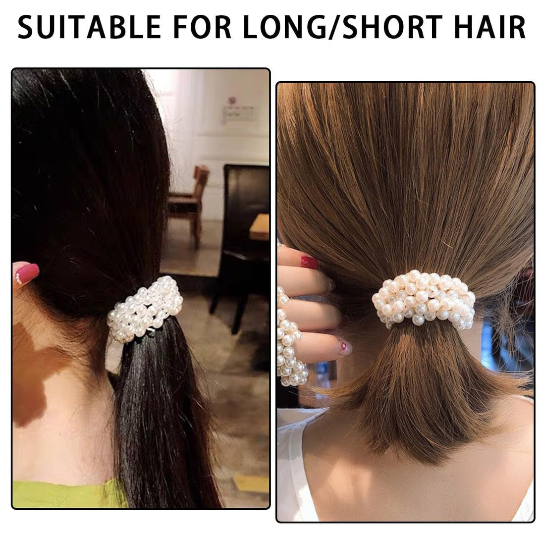3 Pcs White Pearl Hair Bands for Women Girls, Pearl Bead Elastic Band Hair Elastic Hair Bands Ties for Women Ponytail Holder and Beauty and Personal Care