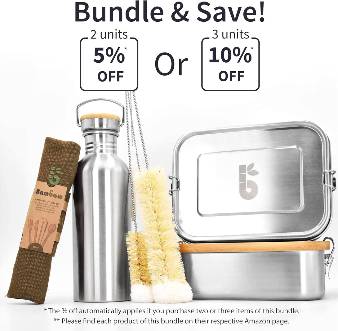 Bambaw Stainless Steel Water Bottles 32 Oz, Non-Insulated Single Wall Metal Water Bottle Stainless Steel, Reusable & Eco Friendly, Dishwasher Safe – Silver