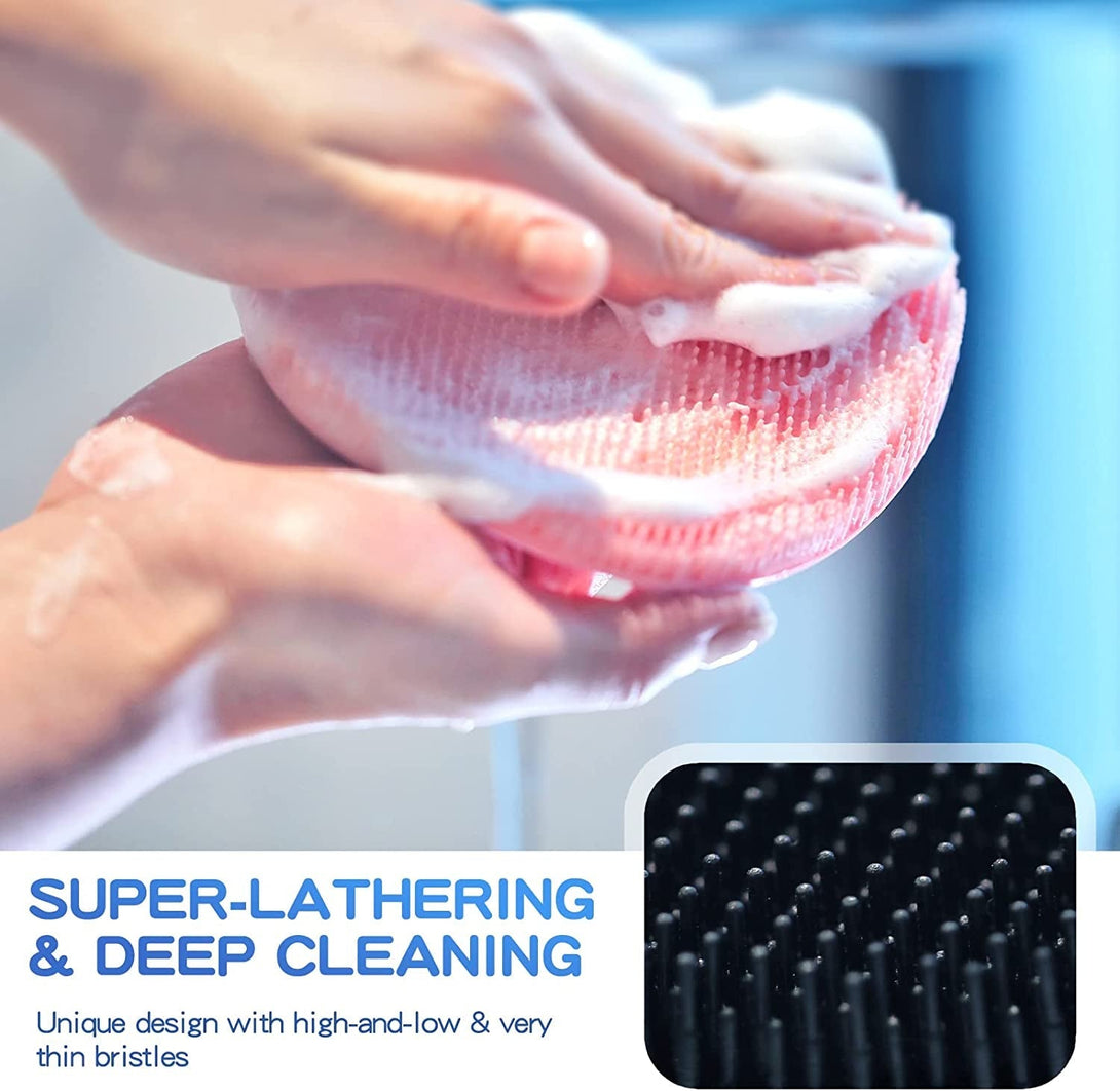 Manmihealth Soft Silicone Shower Brush, Super-Lathering and Deep-Cleaning Body & Face Scrubber, Gentle Exfoliating Bath Glove for All Skin Types(Black*2)