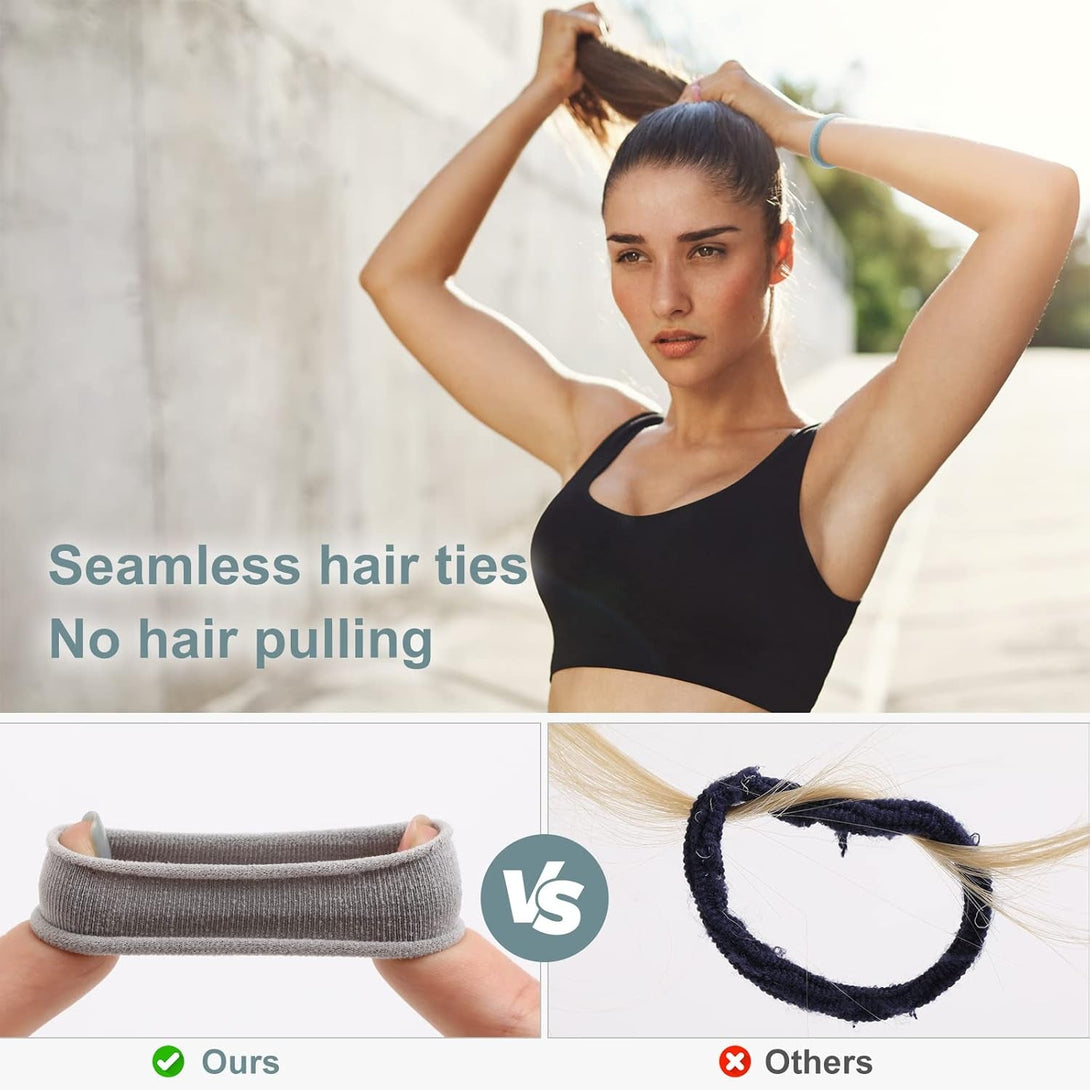 100 Pcs Thick Seamless Hair Ties, Ponytail Holders Hair Accessories No Damage for Thick Hair (Cool Colors)
