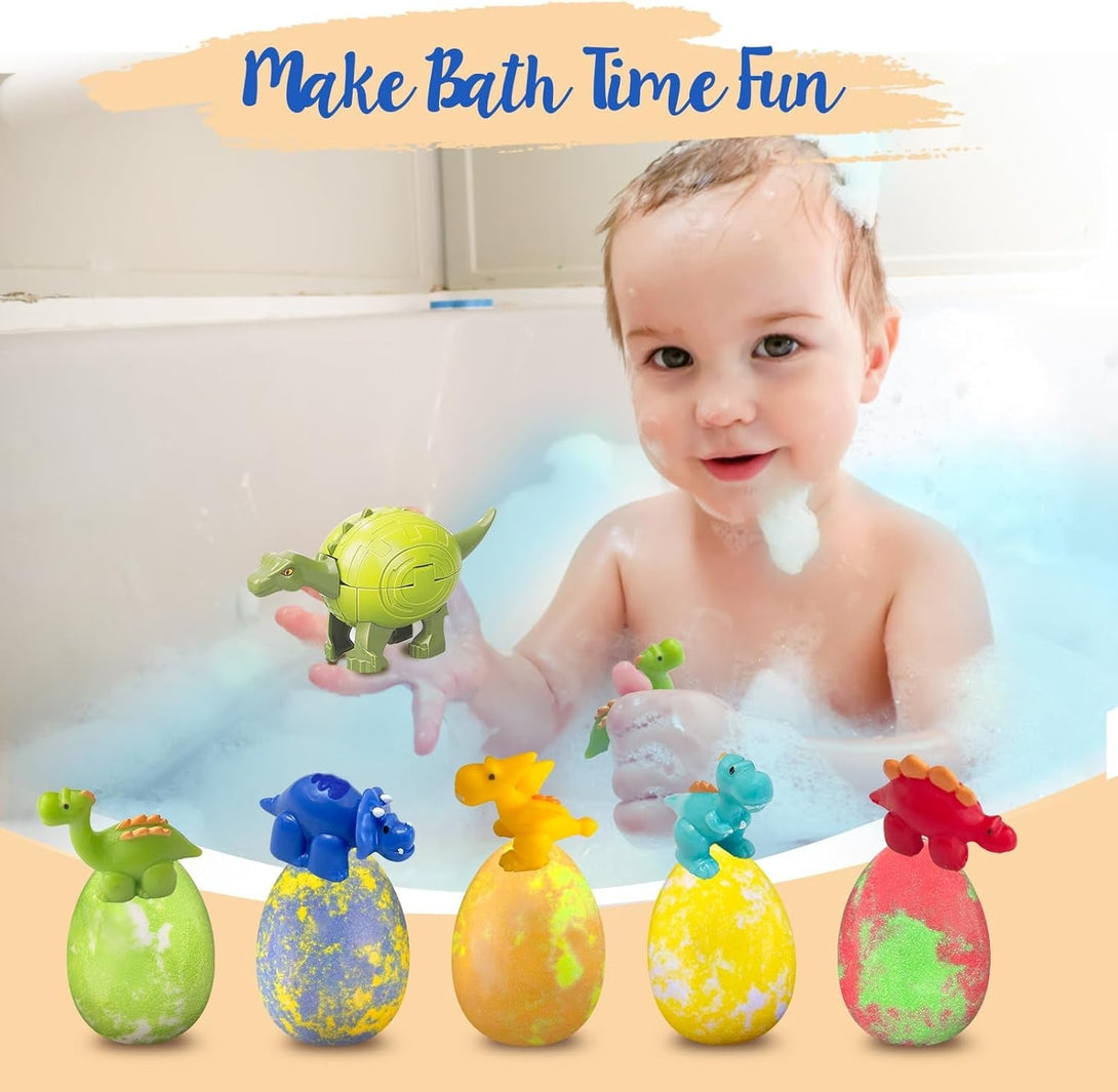 Bath Bombs for Kids with Surprise Toys Inside, Dino Egg Bath Bombs Gift Set with Dinosaur Toy for Boys Girls 3 4 5 6 7 8 9 Years, Bubble Fizzy Spa Handmade Bath Bomb Kit for Kids Birthday Christmas