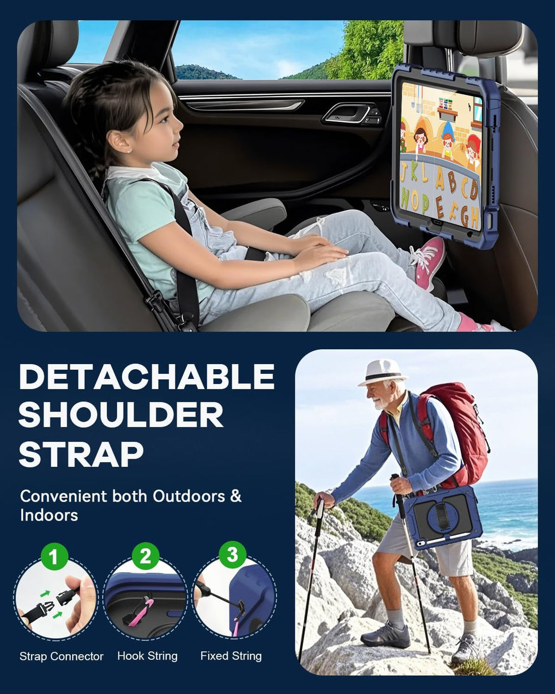 Cantis Case for Ipad 11-Inch (A16) 2025/ Ipad 10Th Generation 2022 (10.9 Inch) with Screen Protector, Ipad 11Th Case with 360 Degree Rotating Stand/Shoulder Strap/Pencil Holder, Navy Blue