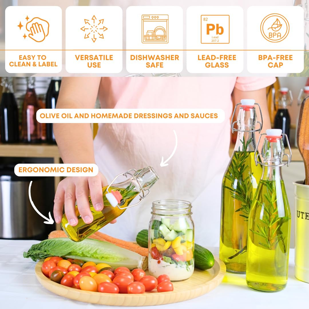 Fastrack Swing Top Glass Bottles - 8.5 Oz Pack of 8 - Amber Flip Top Bottles for Carbonated Drinks, Clear Glass Kombucha, Fermentation, Water - Food Grade & Eco-Friendly