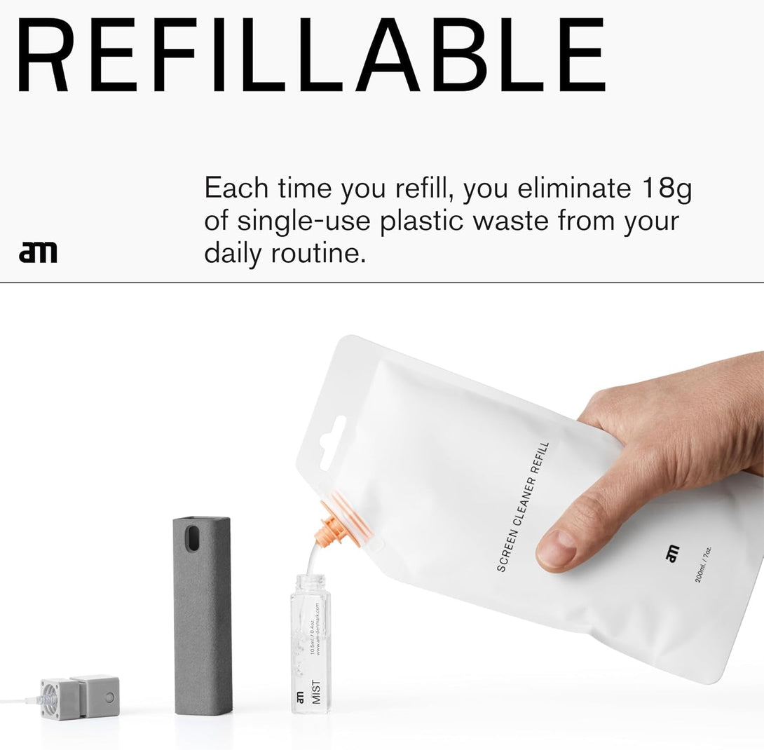 AM X (Grey) Screen Cleaner, All-In-One - Computer, Phone, Ipad, Laptop and Car Screen Cleaner, Refillable Cleaning Spray Portable and Eco-Friendly, 10.5 Ml.