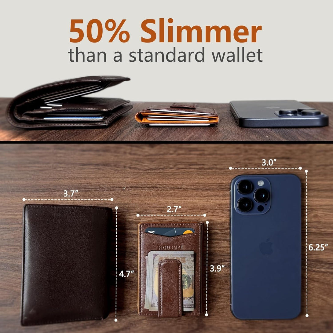 Magnetic Closure Slim Wallet for Men with Money Clip Gift Boxed,Genuine Leather Front Pocket Wallet, 3.9"X 2.7", RFID Blocking