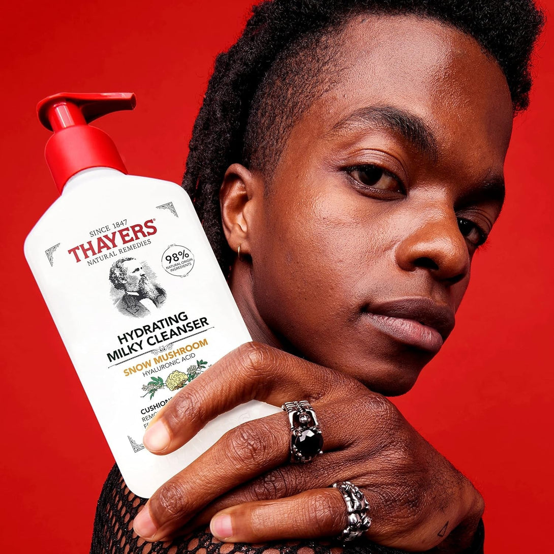 Thayers Milky Face Cleanser with Snow Mushroom, Hyaluronic Acid - Gentle, Hydrating, Dermatologist Recommended for Dry, Sensitive Skin - Paraben Free, 8 Oz