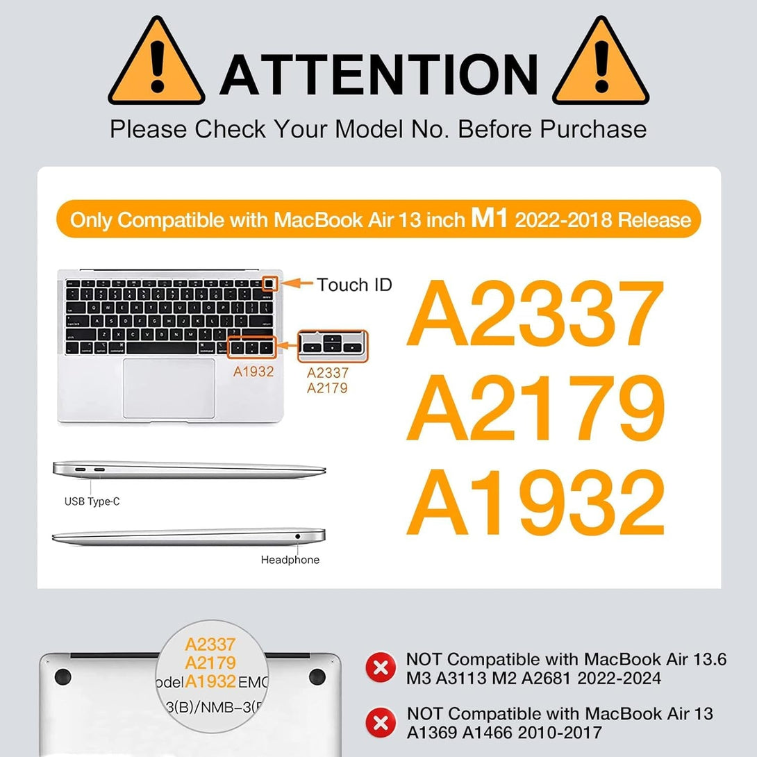 MOSISO Compatible with Macbook Air 13 Inch Case 2022, 2021-2018 Release A2337 M1 A2179 A1932, Plastic Hard Shell&Keyboard Cover&Screen Film&Storage Bag for Macbook Air 13.3 Inch Case, Black