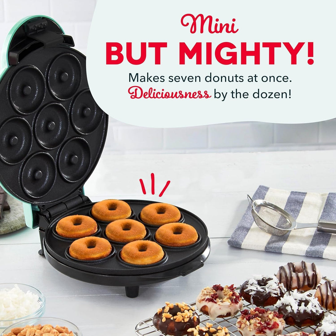 DASH Mini Donut Maker Machine for Kid-Friendly Breakfast, Snacks, Desserts & More with Non-Stick Surface, Makes 7 Doughnuts - Aqua