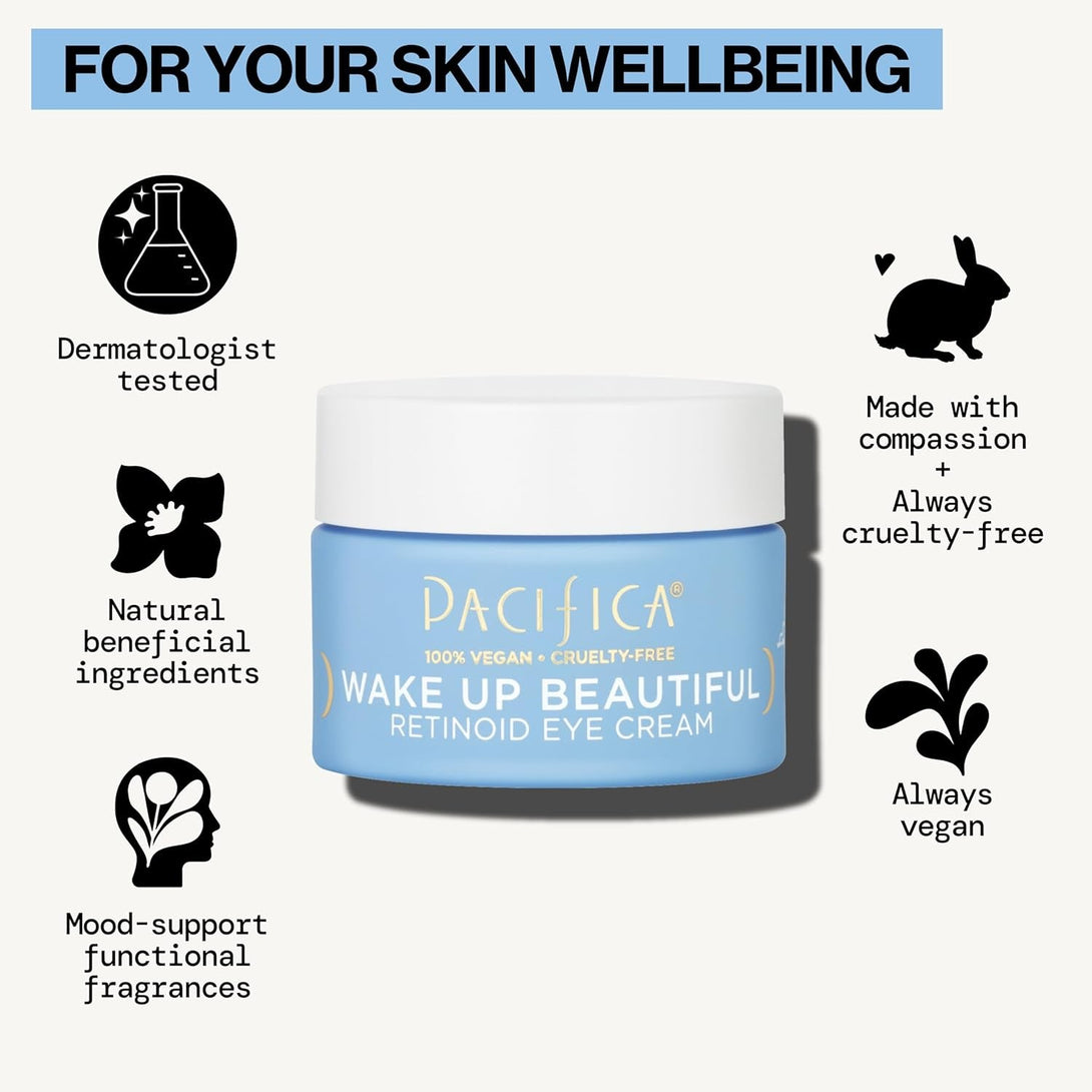 Pacifica Wake up Beautiful Retinoid Eye Cream – Anti-Aging under Eye Cream for Fine Lines & Wrinkles, Infused W/ Retinoid, Melatonin & Mushrooms for Puffiness, Dark Circles & Eye Bags Daily Treatment