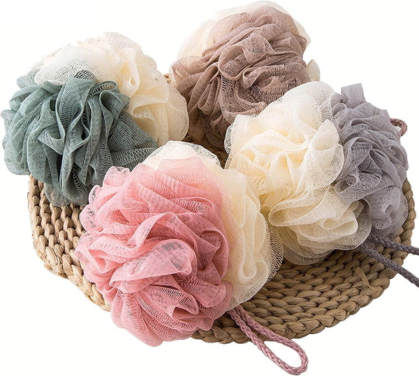 TCOTBE 4 Pack Loofah Bath Sponge Lace Mesh,Sponge Loofahs, Multi Color Bath Loofah Sponge Assortment for Silky Skin, Full Cleanse Lather Luxurious Bathing Accessories