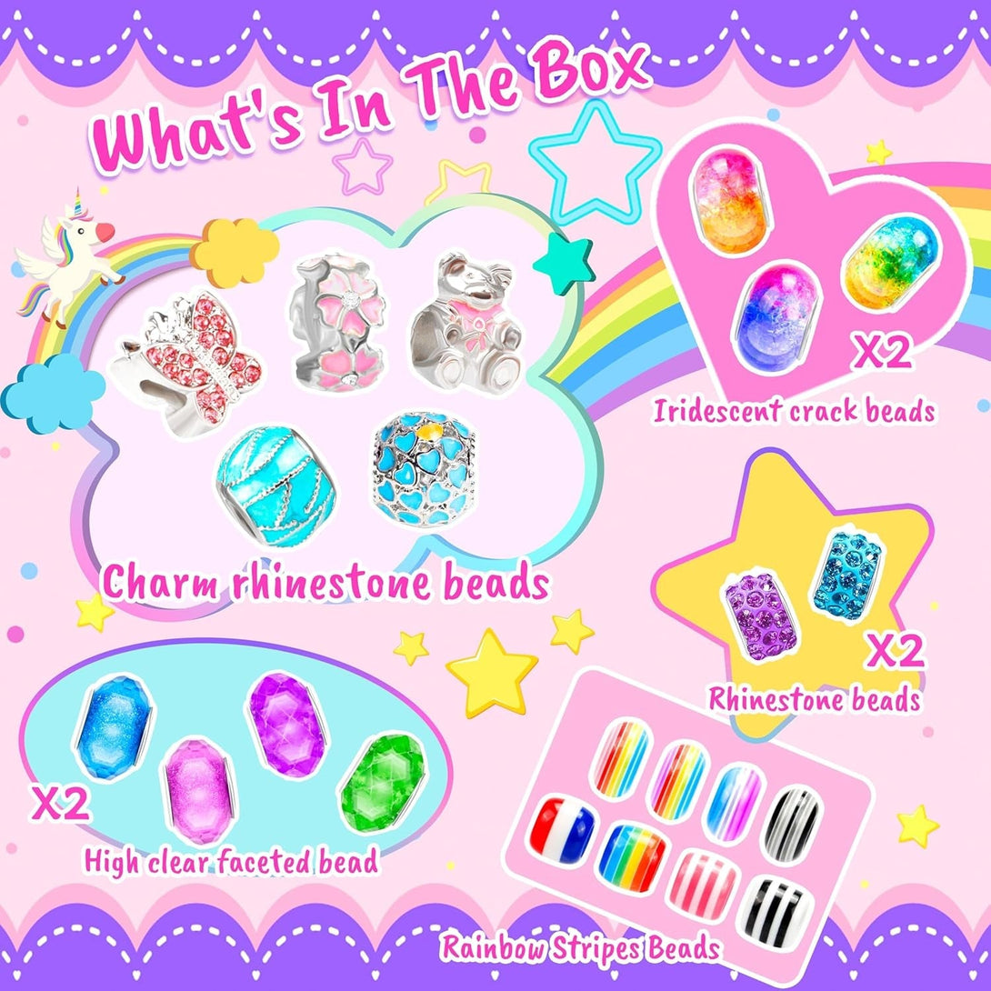 AMAZING TIME 130 Pcs Charm Bracelet Making Kit, Jewelry Toy for Girl Age 8-12 Beads Craft Set for 5 6 7 8 9 10 11 12 Year Old Teenage Birthday Gift