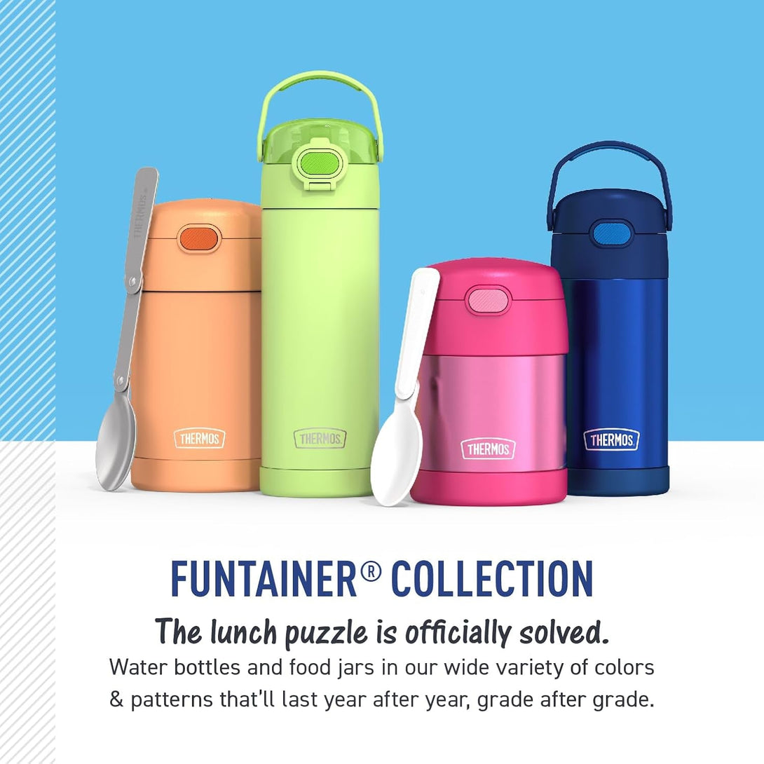 THERMOS FUNTAINER 16 Ounce Stainless Steel Vacuum Insulated Bottle with Wide Spout Lid, Neon Pink