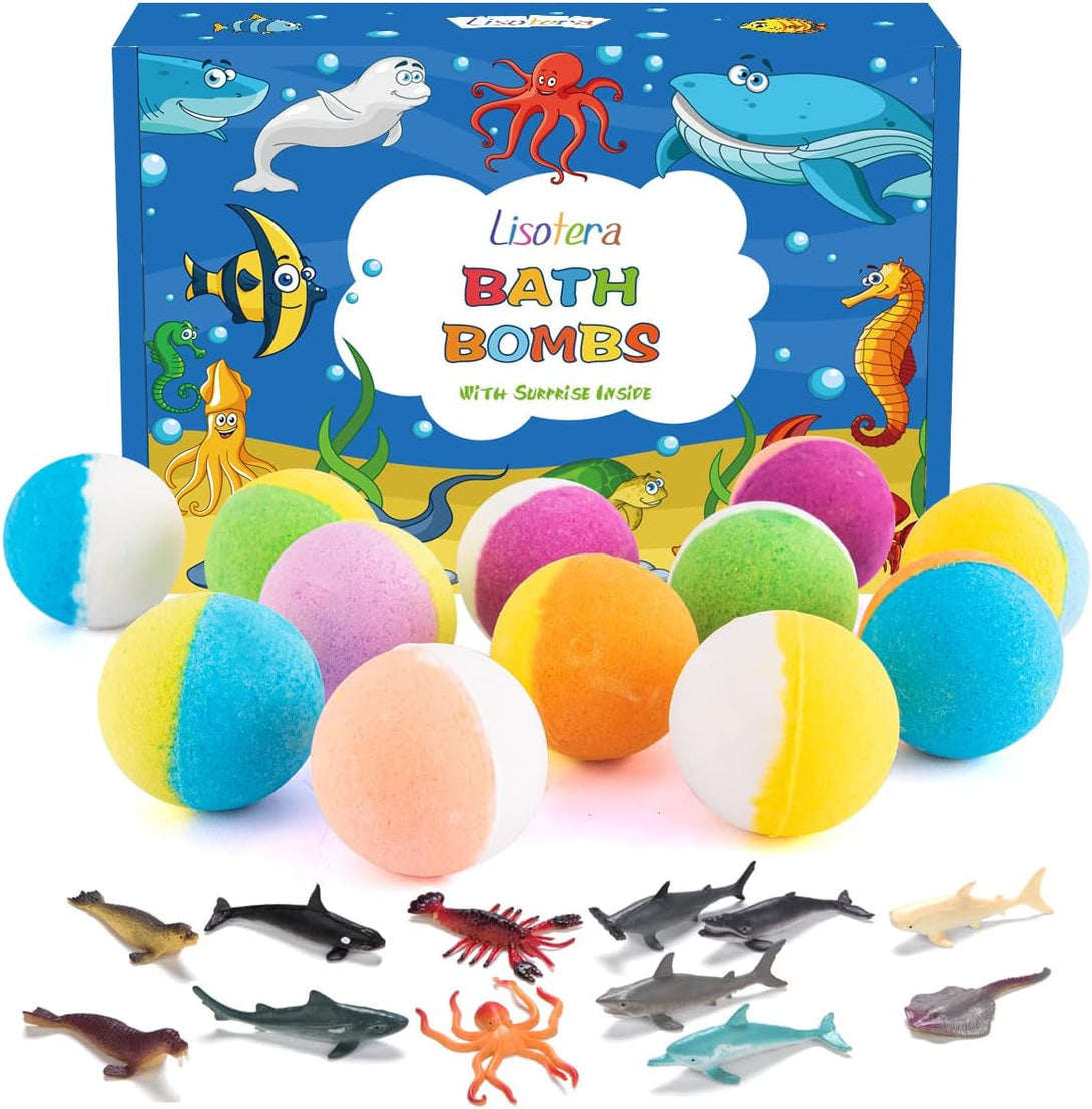 Bath Bombs for Kids with Surprise inside - 12Pcs Kids Bubble Bath Fizzies with Sea Animal Toys, Gentle Safe for Skin Moisturize. Birthday Christmas Gifts for Boys Girls