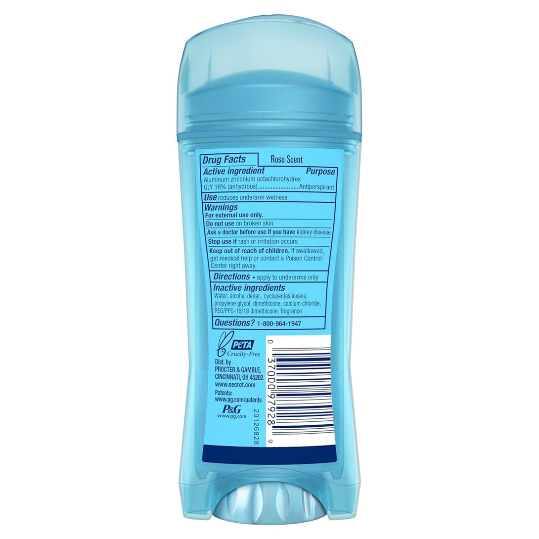 Secret Fresh Antiperspirant Deodorant for Women, 72Hr Breathable Sweat & Odor Protection, Instant Freshness & Gentle, PH Balancing Minerals, Clear Gel, Delicate Rose Scent, 2.6 Oz