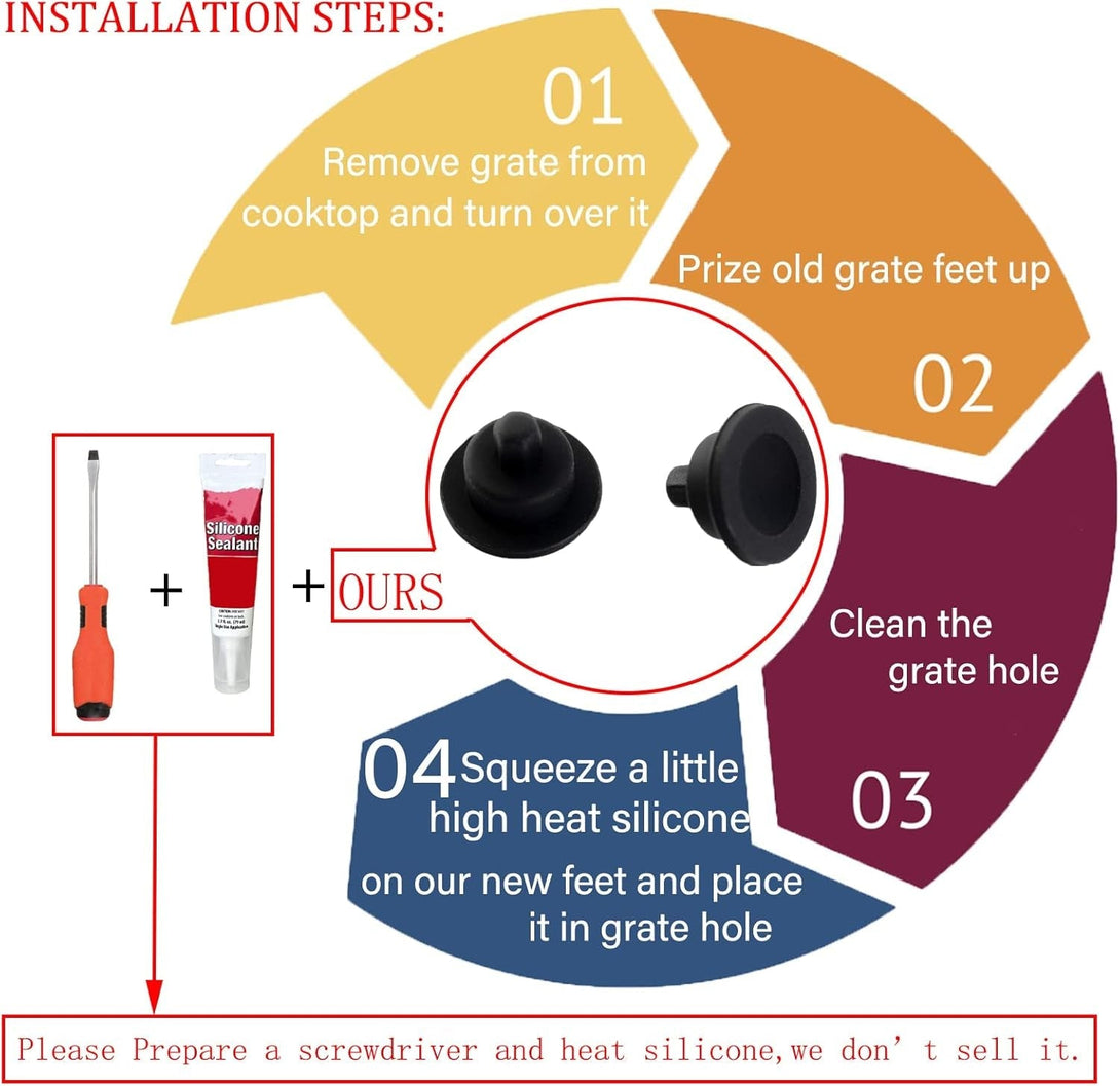 815689 Grate Rubber Feet for Wolf Range Stove CT Gas Cooktop, GR Series Gas Range Burner Grate Pad Range Parts Wolf Gas Cooktop Burner Grate Feet Bumpers Also Fit Other Brand Stove 4 Pack