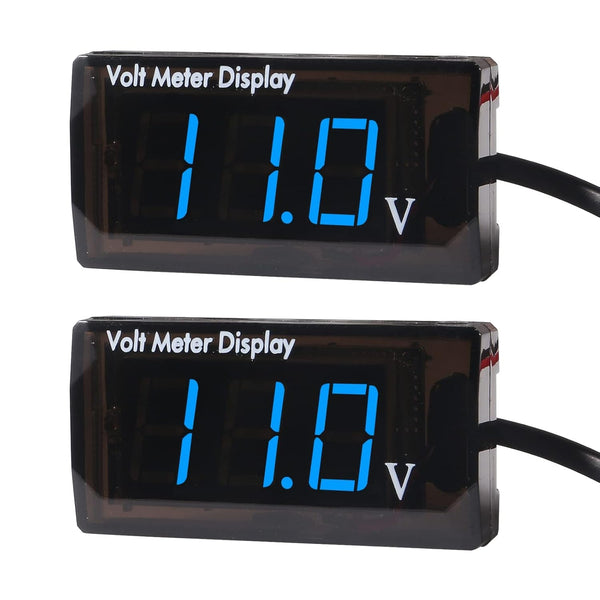 2Pcs DC 12V Car Digital Voltmeter Gauge LED Display DC 5-28V Voltage Mete Waterproof Voltage Display Voltmeter Gauge Meter Power Energy LED Volt Meter for Car Motorcycle (Blue)