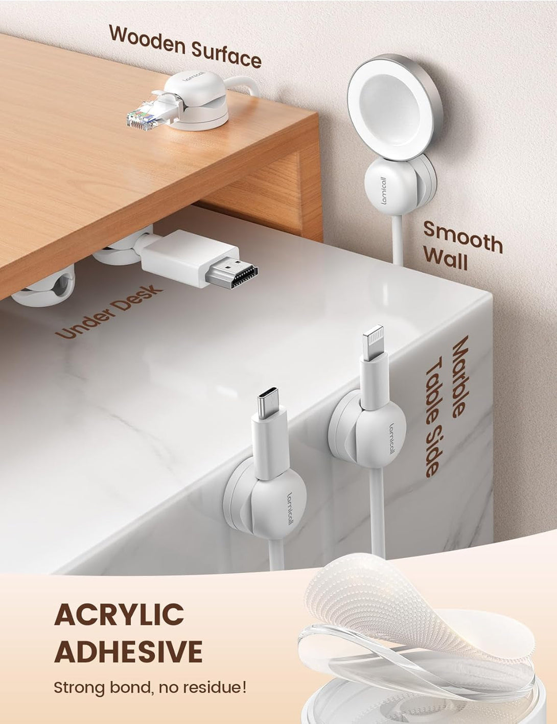 6Pack Rotatable Cord Organizer Cable Clips - Lamicall [1S Lock] Spring Cord Holder, Desk Phone Charger Cable Management, Wire Keeper for Nightstand, Office Accessories & Desk Organizers