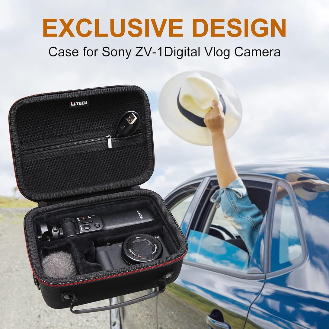 LTGEM Camera Case Compatible with Sony ZV-1F / ZV-1 / ZV-1 II Vlog Digital Camera, Tripod, Microphone and Vlogger Accessory Kit with Shoulder Strap, Black