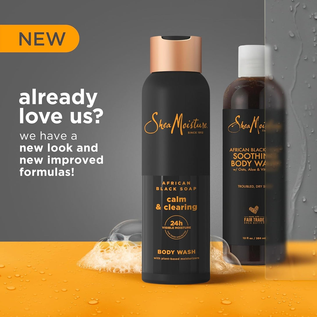 Sheamoisture African Black Soap Body Wash Calm and Clearing Body Wash for 24H Visible Moisture for Healthy, Glowing 18 Oz